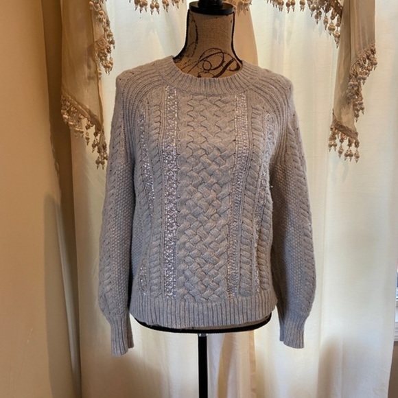 J.CREW Cable Knit Sequin Gray Sweater - Picture 2 of 14